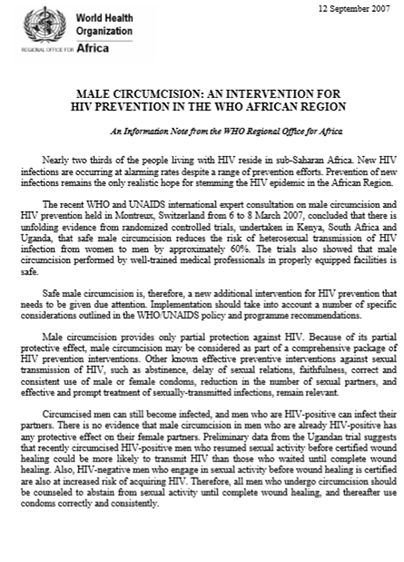 Male Circumcision: An Intervention for HIV Prevention in the WHO African Region 