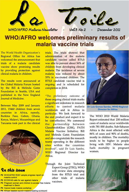 La Toile: WHO/AFRO Malaria Newsletter Vol. 3, No. 2 cover