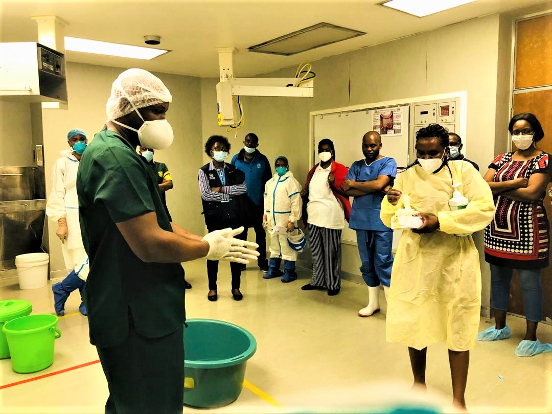 Case management and Infection Prevention and Control Pillars conducted a simulation exercise in Windhoek on 23 May 2020 in preparation for treating mild to severe COVID-19 cases 