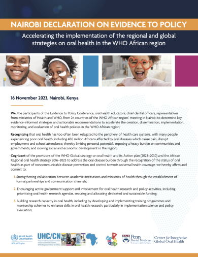 Nairobi declaration on evidence to policy: Accelerating the implementation of the regional and global strategies on oral health in the WHO African region