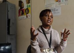 Nurse Faith Zikhali tells Tadiwa about the services offered and confirms that Tadiwa wants an HIV self-test.
