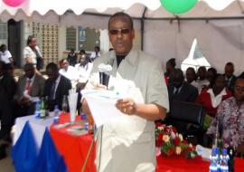 UNICEF Country Director, Mr Marcel Rudasingwa delivers the UN speech at the launch of WIW at Makadarara groun