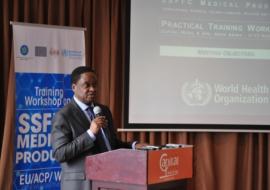 Dr Pierre M'pele, WHO Representative to Ethiopia, opening the SSFFC Workshop.