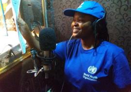 Fati Niger, Queen of Hausa music, rehearsing songs on cholera, meningitis and Lassa fever prevention in a recording studio in Maiduguri, Borno state. Photo credit: WHO/CE.Onuekwe