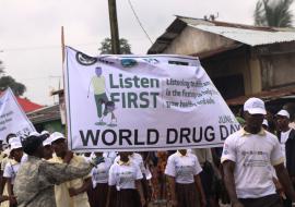 Cross session of students during  the  parade on World Drug Day in Monrovia