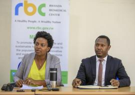 Press Conference, Dr Jeannine Condo, DG RBC(left) & Dr Gatare Swaibu, DM NCBT