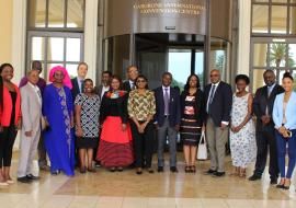 The WHO Regional Director for AFRICA, Dr M Moeti (centre, front row), with participants and facilitators at the AACHRD meeting