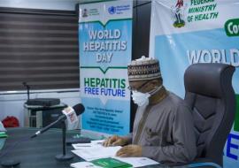 Nigeria’s Minister of Health, briefing the media on 2020 World Hepatitis Day in Abuja/ Photo credit-