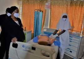 01_Students at demonstration of basic emergency obstetric care at the college of Nursing and Midwifery with facilities/equipment provided by WHO. 