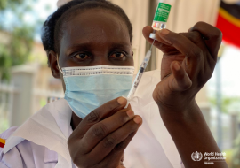Health worker draws COVID-19 vaccine jab during the current vaccination exercise in Uganda