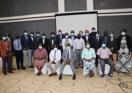 Dr Paul Samson Baba, Acting Undersecretary of the Ministry of Health and Dr Fabian Ndenzako, the WHO Representative a.i. for South Sudan joined by Directors General and other top officials from the Ministry of Health and WCO technical staff in a group photo during the 2022-2023 biennium plan meeting in Juba