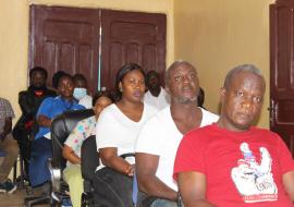 Team members of the Grand Bassa County team listening on during the event