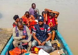 Vaccination team taking commodities to hard to reach riverine area in Bayelsa State