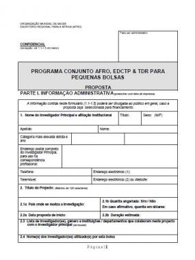 Formulário de candidatura. 2017: Sistema Conjunto OMS-AFRO/TDR/EDCTP de Pequenas Bolsas para Pesquisa de Implementação sobre Doenças Infecciosas ligadas à Pobreza