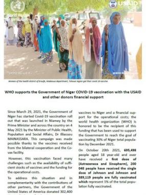 WHO supports the Government of Niger COVID-19 vaccination with the USAID and other donors financial support