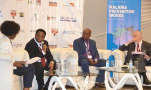 Panel discussion with Dr Jackson Kioko DMS, Dr Waqo Ejersa, head, malaria programme and Dr Kevin De Cock, CDC country director, during the malaria vaccine pilot launch in April