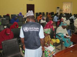 Dr. Henry Nwanja facilitating a training of primary health workers on Mental Health Gap Action Programme (mhGAP) in Maiduguri, Borno state.  (Photo credit: WHO/K.Igwebuike). 
