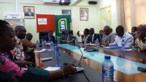 The Director of Public Health, Dr Badu Sarkordie  and  WHO Representative for Ghana, Dr Owen Kaluwa, co-chaired a coordination meeting of partners on responding to the influenza A (H1N1) in Kumasi, Ghana. Credit WHO Ghana.
