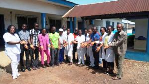 Healthcare workers at Chief Jallah Lone Medical Center celebrating WHHD, Gbarpolu County, Liberia