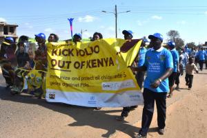Kenyan health workers in a march to create awareness about the need to immunize children against polio