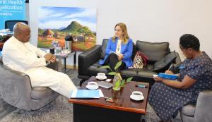 Her Excellency Büyükkaraş, Turkish Ambassador to Botswana (centre), in a discussion with Dr Ovberedjo (WR Botswana, left)
