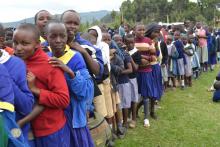 Students line up for measles-rubella vaccination at the national launch in Narok county