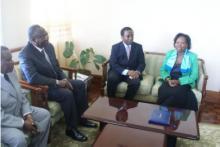 The Regional Director, Dr. Luis Sambo (second from right) with the Minister of Public Health and Sanitation Hon. Beth Mugo (far right), WHO Representative Dr. Abdoulie Jack, and Mr. Thomas Essombe