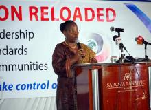 02 who country representative dr custodia mandlhate delivers her remarks during the launch of the hpr guiding frameworks