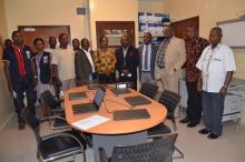  Dr Bernice Dahn with other officials on a guided tour of the library at Phebe Regional Hospital