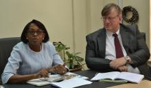 Dr Moeti with WR Dr Rudi Eggers during a meeting with Kenya WCO staff March 6