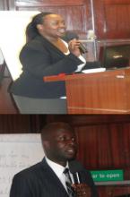 Drs Lynda Makayoto and Otipo Shikanga of MOH addressing the TOT participants