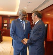  WHO DG, Dr Tedros Adhanom with AUC Chairperson H.E. Moussa F. Mahamat
