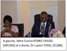 A gauche, Mme Eunice PEDRO FANOU (DIP/MS) et à droite, Dr Lucien TOKO, DC/MS)