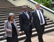 Dr Tedros with the UNON Director General Ms Sahle-Work Zewde and WR Dr Rudi Eggers