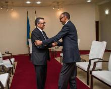 Dr Tedros, DG WHO with H.E. Paul Kagame, President of the Republic of Rwanda