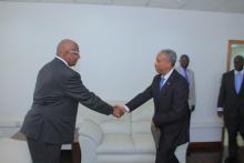 Hon Sam Kutesa (left) receives Dr. Tegegn at his office in the Ministry of Foreign Affairs 