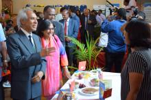 Dr Hon A. Husnoo, Health Minister and Dr (Mrs) M. Timol, Director General Health Services looking at the display of healthy food