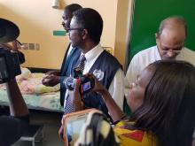 WHO Country Representative Dr Charles Sagoe-Moses with the Minister of Health and Social Services, Honorable Dr Benhard Haufiku  talking to Medical Officers treating Hep E Virus patients 