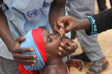 WHO Special Intervention team vaccinates a child on transit against polio at Pompamari along Maiduguri-Damaturu road. Photo WHO_CE.Onuekwe