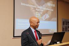 WHO Country Representative (WR) to Nigeria Dr Wondimagegnehu Alemu making his speech at the opening of the workshop