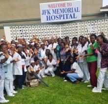 Cross section of Healthcare workers at the JFK Medical Center celebrating WHHD , Monrovia, Liberia
