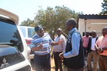 The Hon. Minister of Health, Dr. Chitalu Chilufya, (left) with the WHO Representative, Dr. Nathan Bakyaita in Solwezi