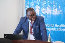 WHO Staff, Dr. Vincent Sodjinou making a presentation during the meeting