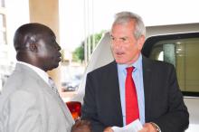 Dr Clement WHO Rep Liberia welcomes German Abassador to the vehicle donation
