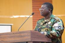 Dr. Joseph Kowo, Assit. Chief of Staff for Health Services, Armed Forces of Liberia making opening remarks on behalh of the joint security 