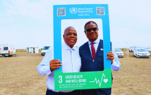 Dr. Sandile Buthelezi Director-General and Dr. Kaluwa posing a photo in support of SD3 at the WMHD event