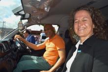Dr Jagatpal and Dr Ancia take one of the donated vehicles for a test drive. 