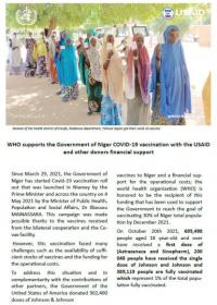 WHO supports the Government of Niger COVID-19 vaccination with the USAID and other donors financial support