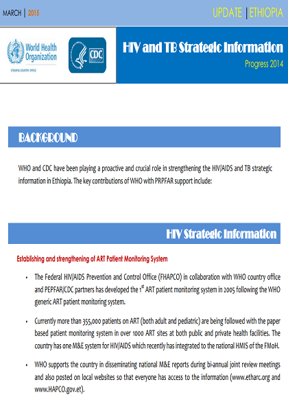ETHIOPIA Update sheet on TB/HIV strategic information 2014