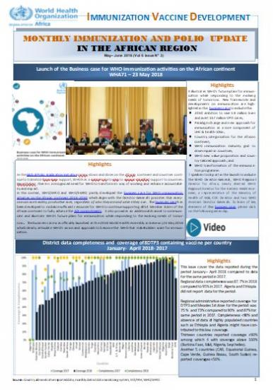 Monthly Immunization Update in the African Region 2018